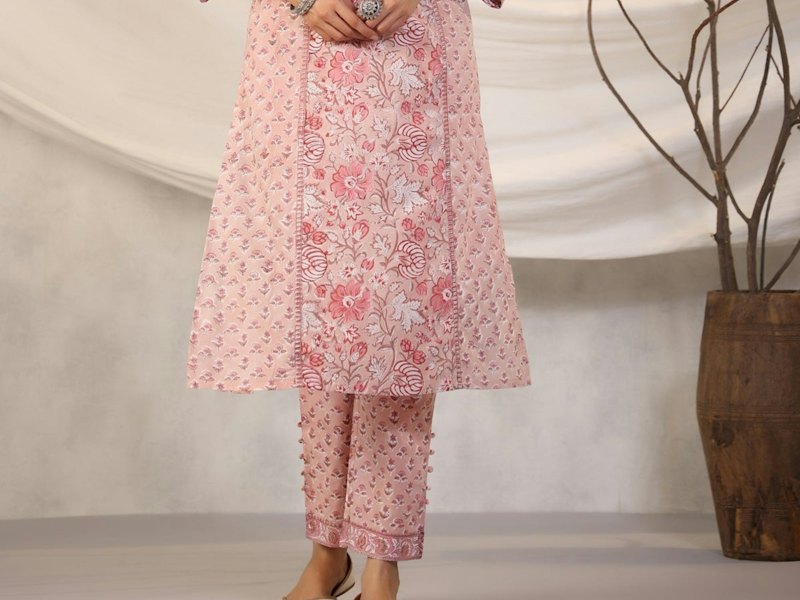 Pink printed kurta set